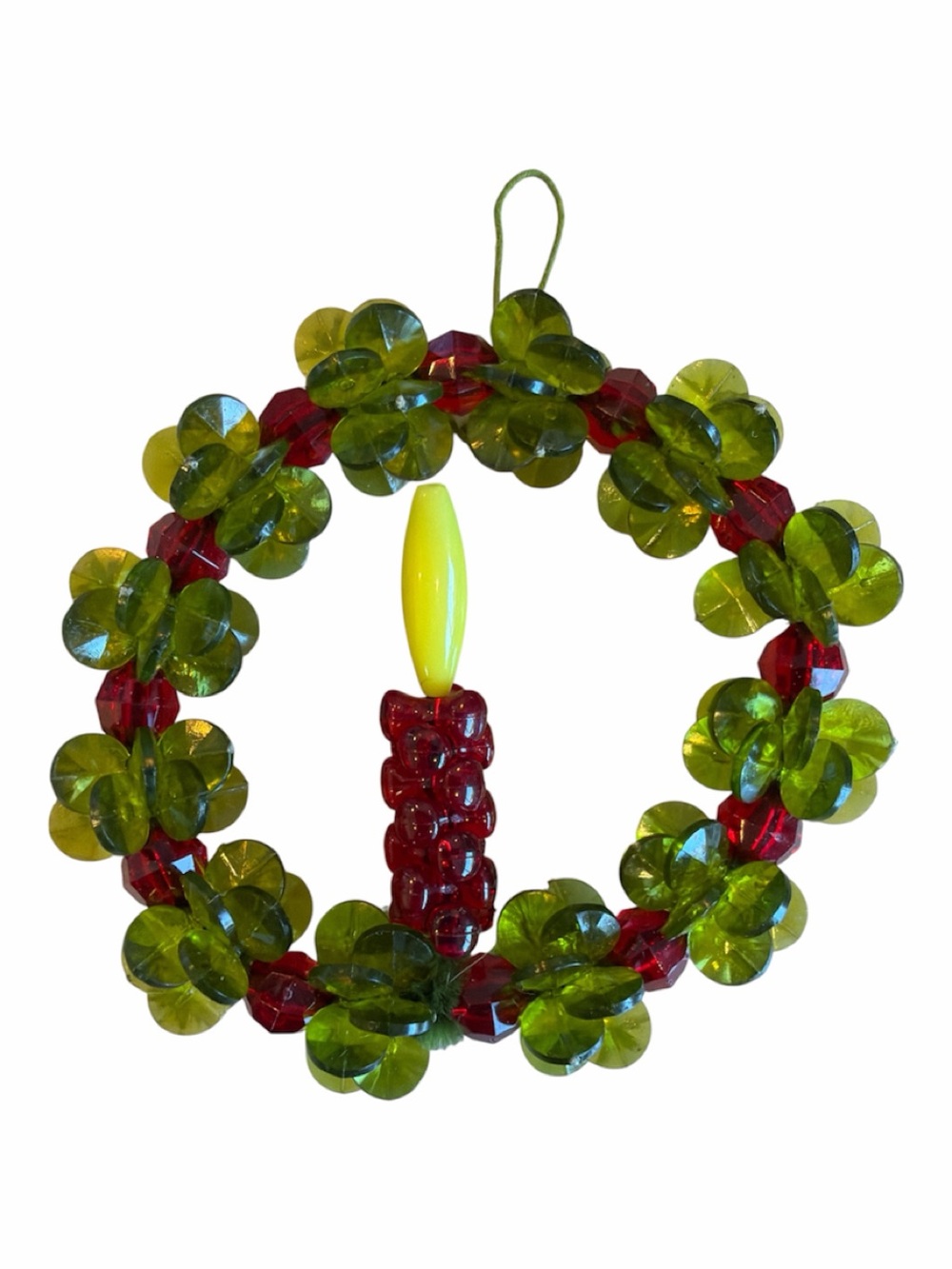 Set of 5 True Vintage 1970s Beaded Christmas Wreath Ornaments Candle Kitsch